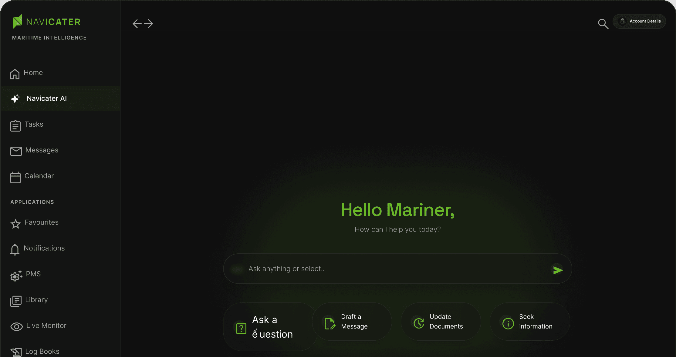 Navicater Suite application interface